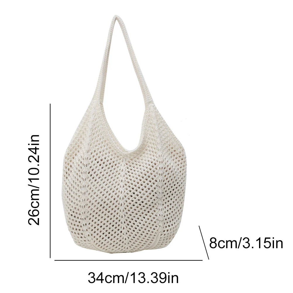 Large Capacity Knitting Shoulder Bag - Solid Crochet Tote  Hobo Beach Bag - ZOOMNSTORE