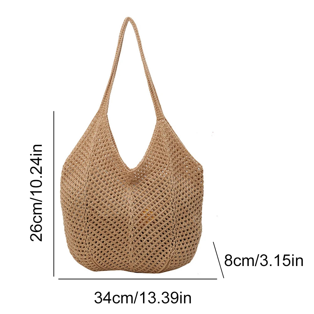 Large Capacity Knitting Shoulder Bag - Solid Crochet Tote  Hobo Beach Bag - ZOOMNSTORE