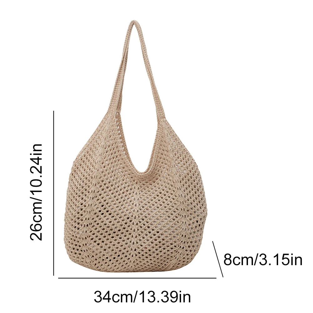 Large Capacity Knitting Shoulder Bag - Solid Crochet Tote  Hobo Beach Bag - ZOOMNSTORE