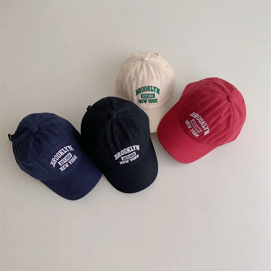 Korean Baby Baseball Hat Letter Embroidery Kids Peaked Cap Boys Girls Solid Color Children Duck Tongue Caps Sunshade Visors 아기모자 - ZOOMNSTORE