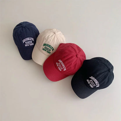 Korean Baby Baseball Hat Letter Embroidery Kids Peaked Cap Boys Girls Solid Color Children Duck Tongue Caps Sunshade Visors 아기모자 - ZOOMNSTORE