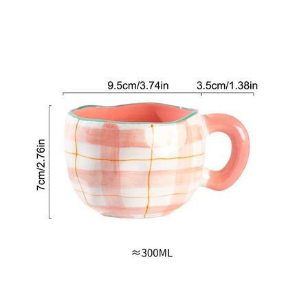 Korean Ceramic Mug - 300ML Hand Painted Irregular Coffee Cup with Flower Heart Design - ZOOMNSTORE
