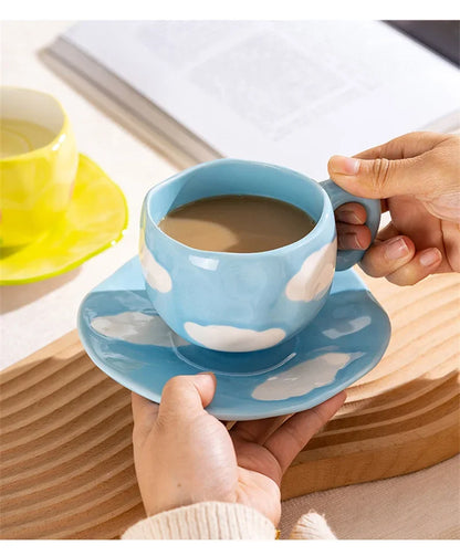 Korean Ceramic Mug - 300ML Hand Painted Irregular Coffee Cup with Flower Heart Design - ZOOMNSTORE