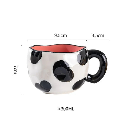 Korean Ceramic Mug - 300ML Hand Painted Irregular Coffee Cup with Flower Heart Design - ZOOMNSTORE