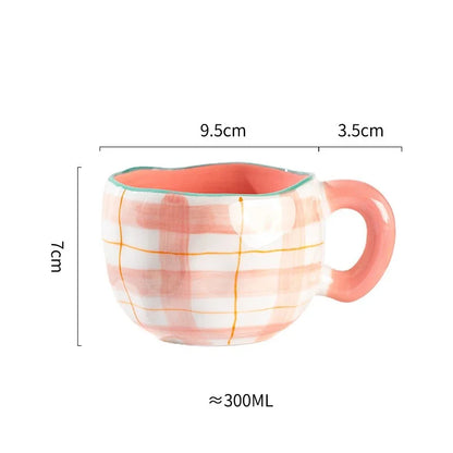 Korean Ceramic Mug - 300ML Hand Painted Irregular Coffee Cup with Flower Heart Design - ZOOMNSTORE
