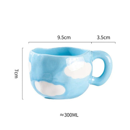Korean Ceramic Mug - 300ML Hand Painted Irregular Coffee Cup with Flower Heart Design - ZOOMNSTORE