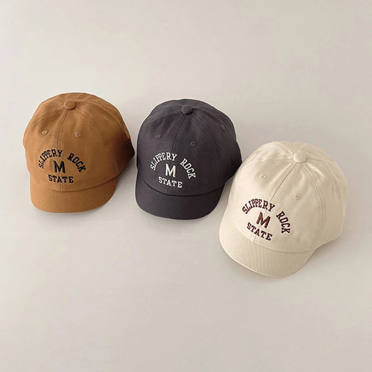 Korean Letter Embroidered Baby Cap Summer Toddler Boys Girls Cotton Baseball Caps Solid Color Kids Adjustable Peaked Hat - ZOOMNSTORE