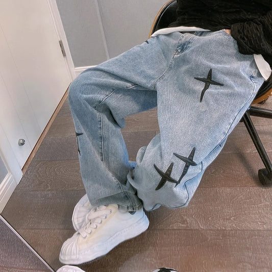 Korean Fashion Baggy Wide Leg Jeans - Mens Casual Loose Denim Pants - ZOOMNSTORE