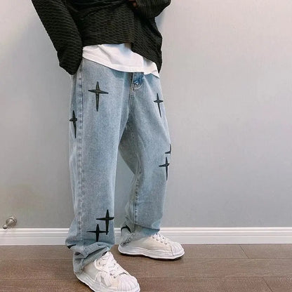 Korean Fashion Baggy Wide Leg Jeans - Mens Casual Loose Denim Pants - ZOOMNSTORE