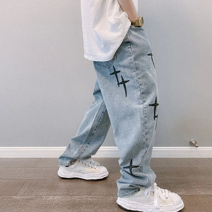 Korean Fashion Baggy Wide Leg Jeans - Mens Casual Loose Denim Pants - ZOOMNSTORE