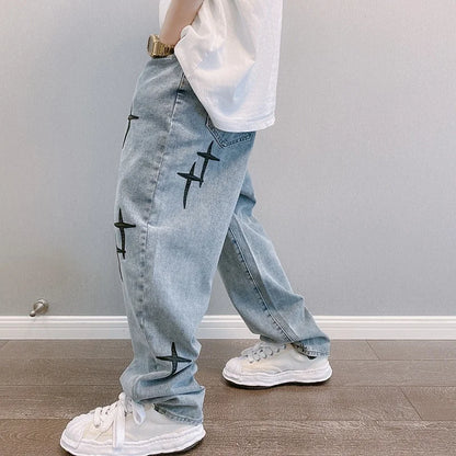 Korean Fashion Baggy Wide Leg Jeans - Mens Casual Loose Denim Pants - ZOOMNSTORE
