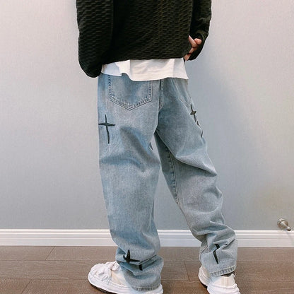 Korean Fashion Baggy Wide Leg Jeans - Mens Casual Loose Denim Pants - ZOOMNSTORE