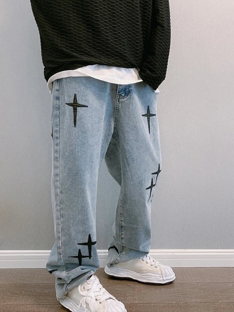 Korean Fashion Baggy Wide Leg Jeans - Mens Casual Loose Denim Pants - ZOOMNSTORE