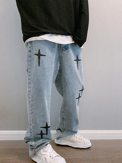 Korean Fashion Baggy Wide Leg Jeans - Mens Casual Loose Denim Pants - ZOOMNSTORE