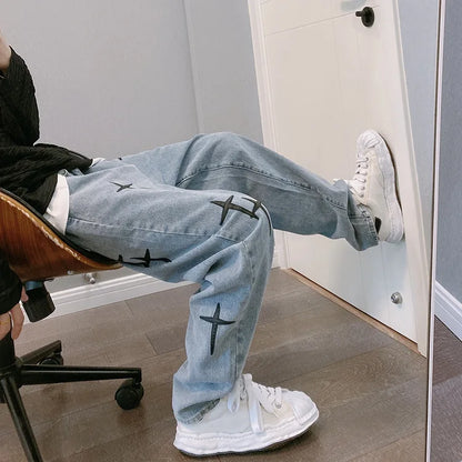 Korean Fashion Baggy Wide Leg Jeans - Mens Casual Loose Denim Pants - ZOOMNSTORE