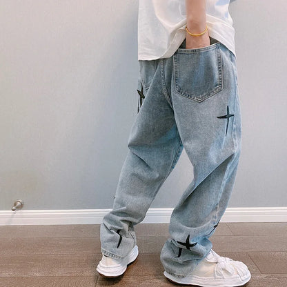 Korean Fashion Baggy Wide Leg Jeans - Mens Casual Loose Denim Pants - ZOOMNSTORE