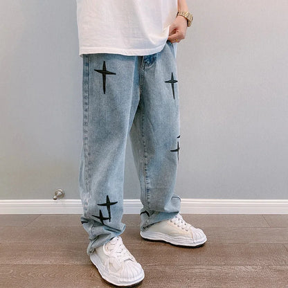 Korean Fashion Baggy Wide Leg Jeans - Mens Casual Loose Denim Pants - ZOOMNSTORE