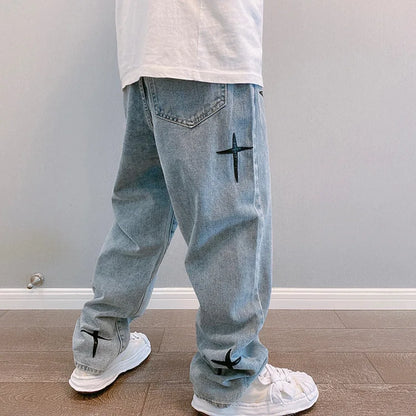 Korean Fashion Baggy Wide Leg Jeans - Mens Casual Loose Denim Pants - ZOOMNSTORE