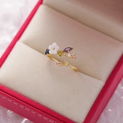 Korean Delicate Flowers Rings for Women Girls Temperament Micro-inlaid Crystal Zircon Finger Rings Party Jewelry Accessories - ZOOMNSTORE