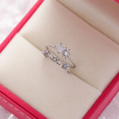 Korean Delicate Flowers Rings for Women Girls Temperament Micro-inlaid Crystal Zircon Finger Rings Party Jewelry Accessories - ZOOMNSTORE