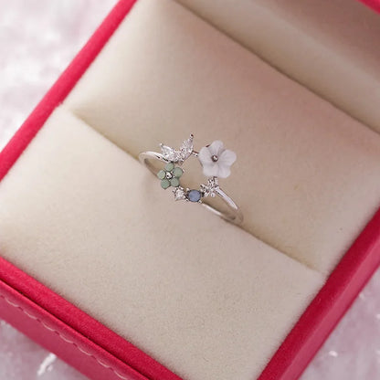 Korean Delicate Flowers Rings for Women Girls Temperament Micro-inlaid Crystal Zircon Finger Rings Party Jewelry Accessories - ZOOMNSTORE