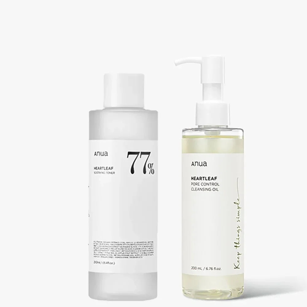 Anua Heartleaf Skin Care Set - 77 Toner  Deep Cleansing Oil - ZOOMNSTORE