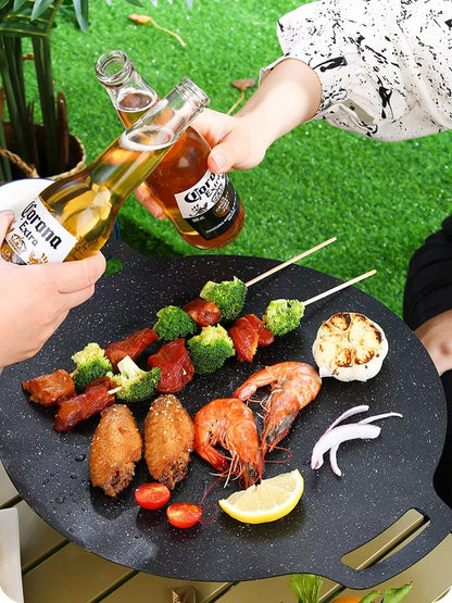 Korean Round Grill Pan - Non Stick Maifan Stone Barbecue Roasting Pan 38cm - ZOOMNSTORE