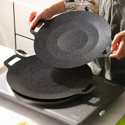 Korean Round Grill Pan - Non Stick Maifan Stone Barbecue Roasting Pan 38cm - ZOOMNSTORE