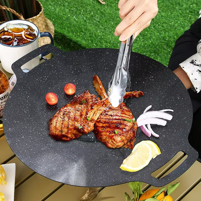 Korean Round Grill Pan - Non Stick Maifan Stone Barbecue Roasting Pan 38cm - ZOOMNSTORE