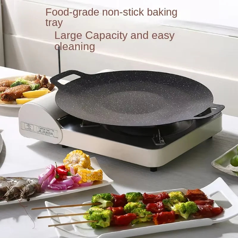 Korean Round Grill Pan - Non Stick Maifan Stone Barbecue Roasting Pan 38cm - ZOOMNSTORE