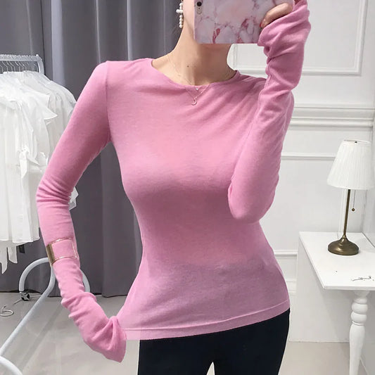 Korean Style Long Sleeve T-Shirt - Slim Fit Womens Top - ZOOMNSTORE