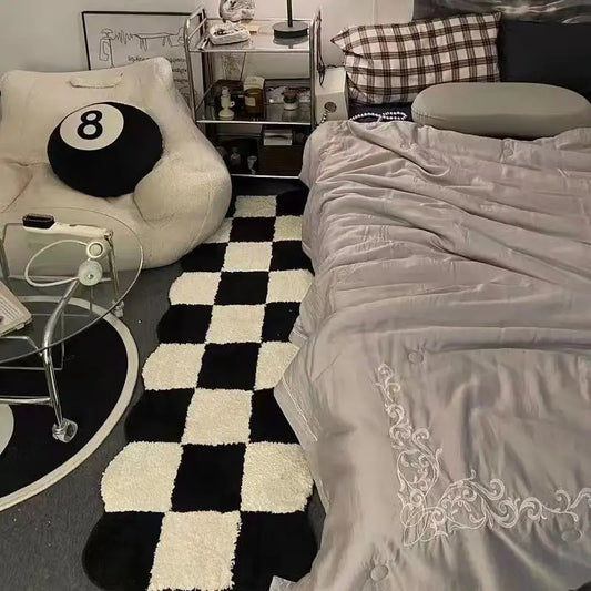 Korean Style Plush Carpet - Black White Thick Anti-Slip Rug for Living Room and Bedroom - ZOOMNSTORE