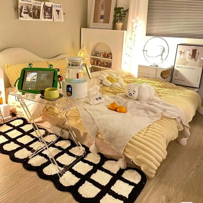 Korean Style Plush Carpet - Black White Thick Anti-Slip Rug for Living Room and Bedroom - ZOOMNSTORE