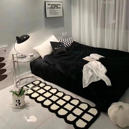 Korean Style Plush Carpet - Black White Thick Anti-Slip Rug for Living Room and Bedroom - ZOOMNSTORE