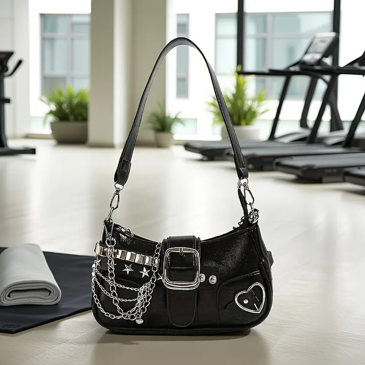 Korean Style Shoulder Bag - PU Crossbody Bag With Detachable Chain Strap & Star Accents - ZOOMNSTORE