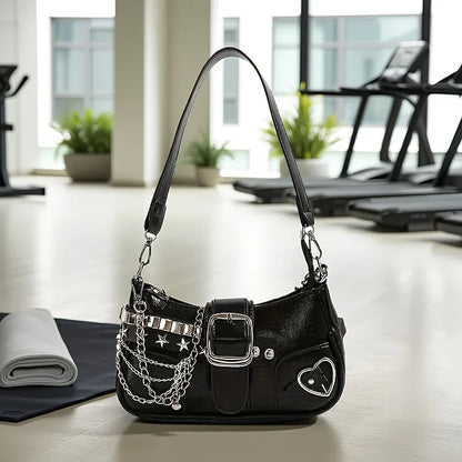 Korean Style Shoulder Bag - PU Crossbody Bag With Detachable Chain Strap & Star Accents - ZOOMNSTORE