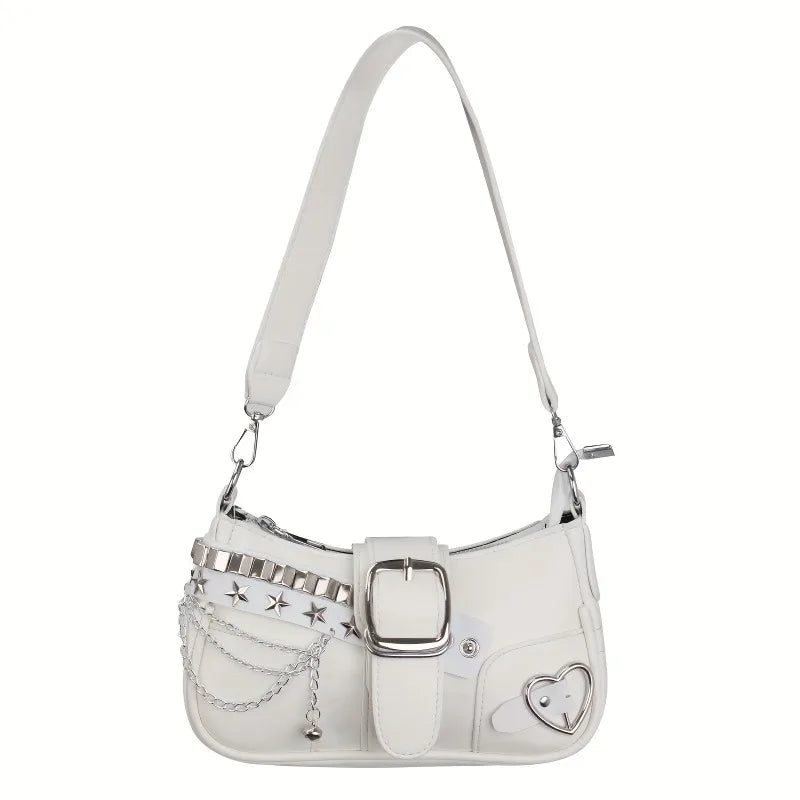 Korean Style Shoulder Bag - PU Crossbody Bag With Detachable Chain Strap & Star Accents - ZOOMNSTORE