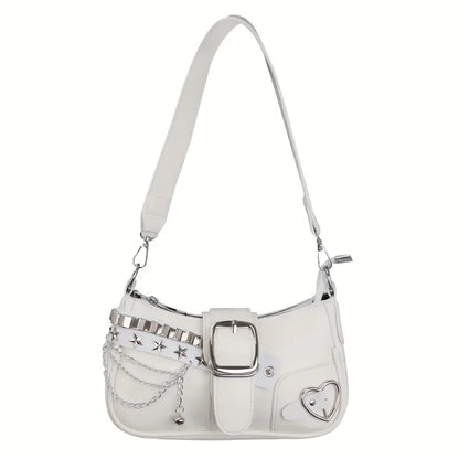 Korean Style Shoulder Bag - PU Crossbody Bag With Detachable Chain Strap & Star Accents - ZOOMNSTORE