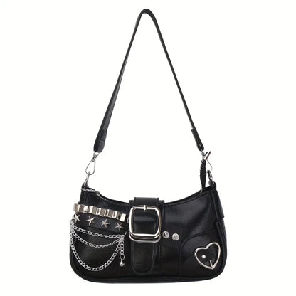 Korean Style Shoulder Bag - PU Crossbody Bag With Detachable Chain Strap & Star Accents - ZOOMNSTORE