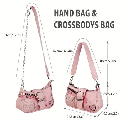 Korean Style Shoulder Bag - PU Crossbody Bag With Detachable Chain Strap & Star Accents - ZOOMNSTORE