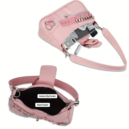 Korean Style Shoulder Bag - PU Crossbody Bag With Detachable Chain Strap & Star Accents - ZOOMNSTORE