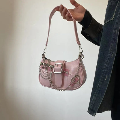 Korean Style Shoulder Bag - PU Crossbody Bag With Detachable Chain Strap & Star Accents - ZOOMNSTORE