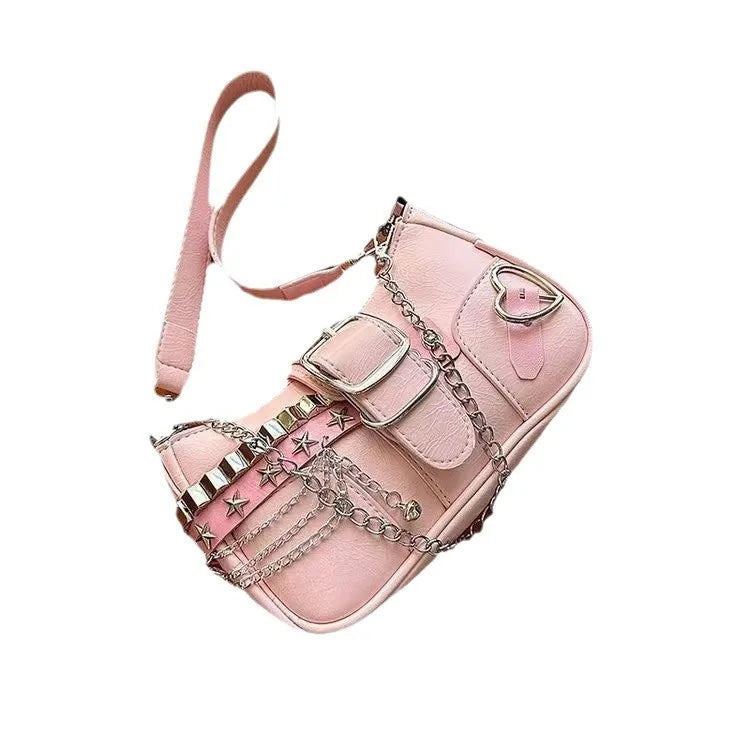 Korean Style Shoulder Bag - PU Crossbody Bag With Detachable Chain Strap & Star Accents - ZOOMNSTORE