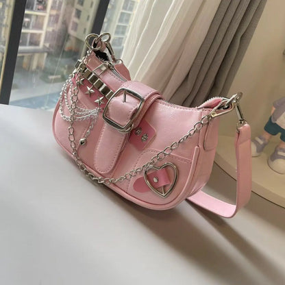 Korean Style Shoulder Bag - PU Crossbody Bag With Detachable Chain Strap & Star Accents - ZOOMNSTORE