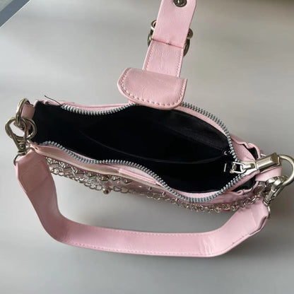 Korean Style Shoulder Bag - PU Crossbody Bag With Detachable Chain Strap & Star Accents - ZOOMNSTORE