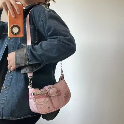 Korean Style Shoulder Bag - PU Crossbody Bag With Detachable Chain Strap & Star Accents - ZOOMNSTORE