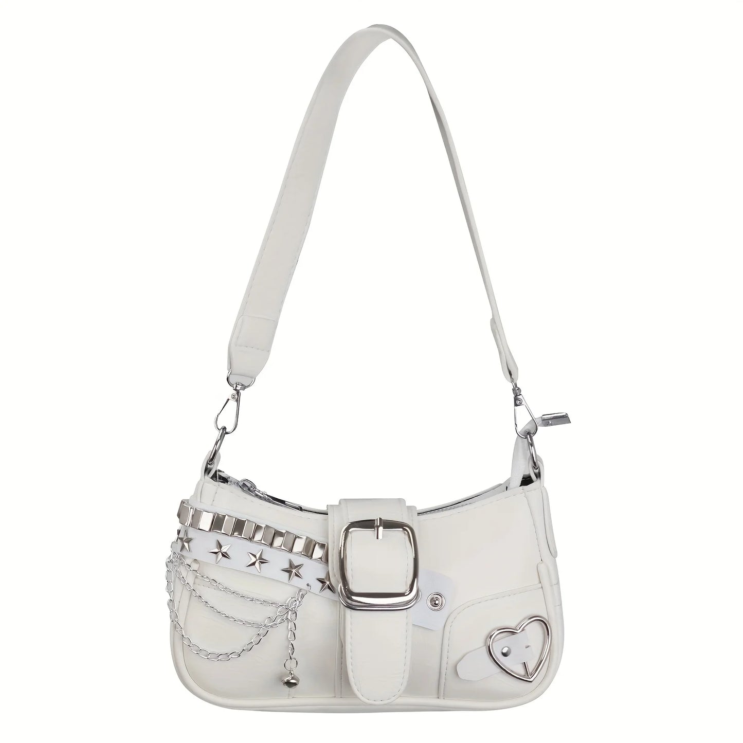 Korean Style Shoulder Bag - PU Crossbody Bag With Detachable Chain Strap & Star Accents - ZOOMNSTORE
