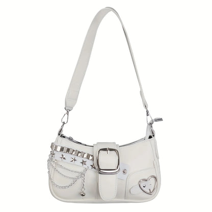 Korean Style Shoulder Bag - PU Crossbody Bag With Detachable Chain Strap & Star Accents - ZOOMNSTORE