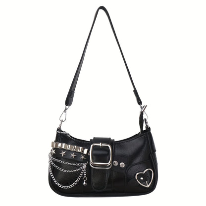 Korean Style Shoulder Bag - PU Crossbody Bag With Detachable Chain Strap & Star Accents - ZOOMNSTORE