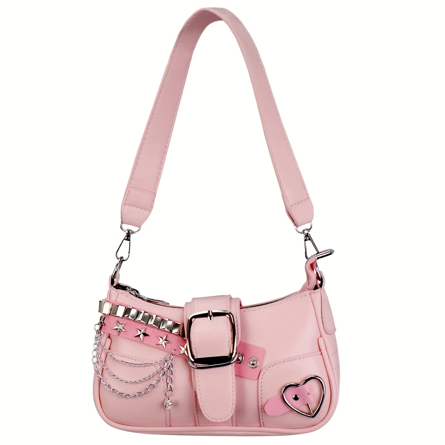 Korean Style Shoulder Bag - PU Crossbody Bag With Detachable Chain Strap & Star Accents - ZOOMNSTORE